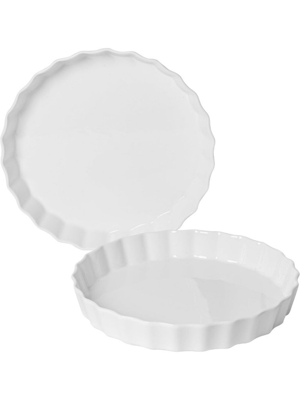 Ceramic Quiche Baking Dish Set of 2 - 10" Round Tart & Pie Pan, Oven Safe, White